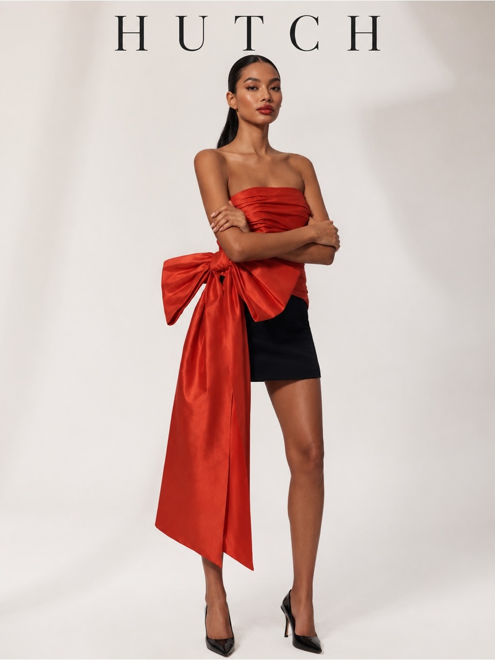 Anthro Hutch Red Strapless Bow Taffeta Top NWOT 4 Perfect for the holidays